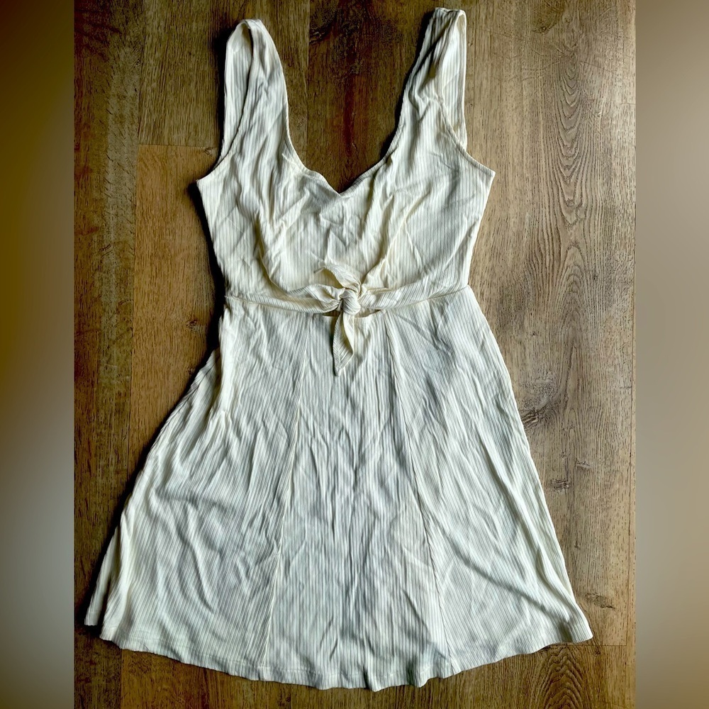 L*Space Cream Ribbed Knit Tie-Front Mini Dress Medium Boho Sleeveless Cottage